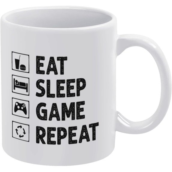 Eat Sleep Game Repeat Coffee Mug Funny Christmas Birthday Coffee Mugs Funny Mug Ceramic White 11Oz