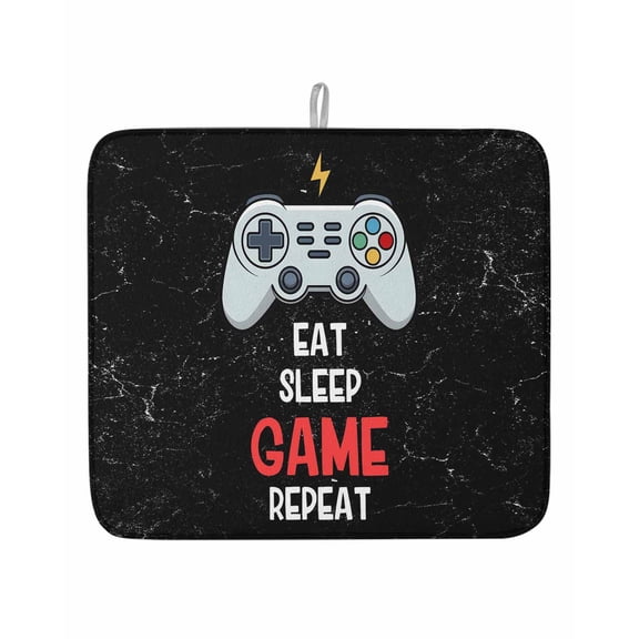 Eat Sleep Game Repeat Dish Drying Mat 16x18 inch Cartoon Game Consoles Retro Super Absorbent Microfiber Dish Drying Pad for Kitchen Countertops Sink Dish Drainer Racks Coffee Bar Mats 1 Pack