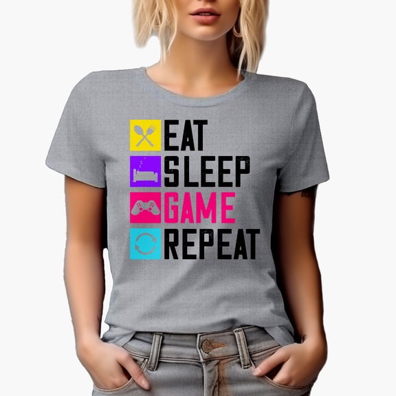 Eat Sleep Game Repeat, Gamer, Heather Grey T-Shirt, XL