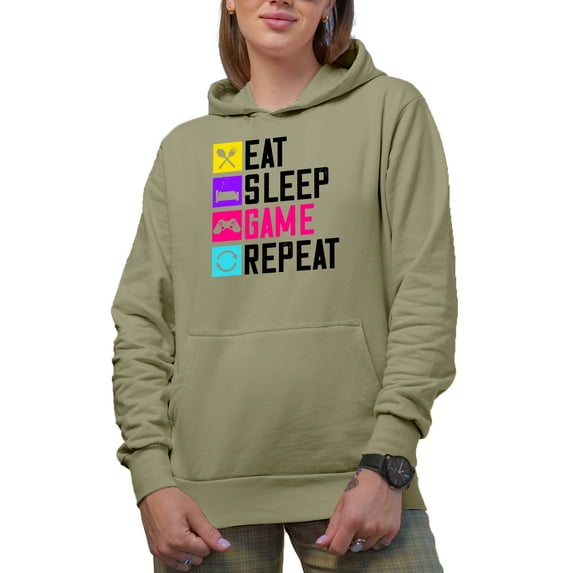 Eat Sleep Game Repeat, Gamer, Sand Hooded Sweatshirt or Hoodie, 3XL