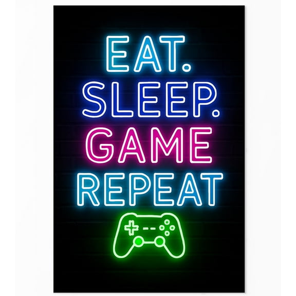 Eat Sleep Game Repeat Gaming Wall Art Neon Inspired Gamer Poster Gamer Room Decor for Boys, Teens, or Streamers Fun eSports Setup Print for Gameroom, Bedroom, Studio, or Dorm poster