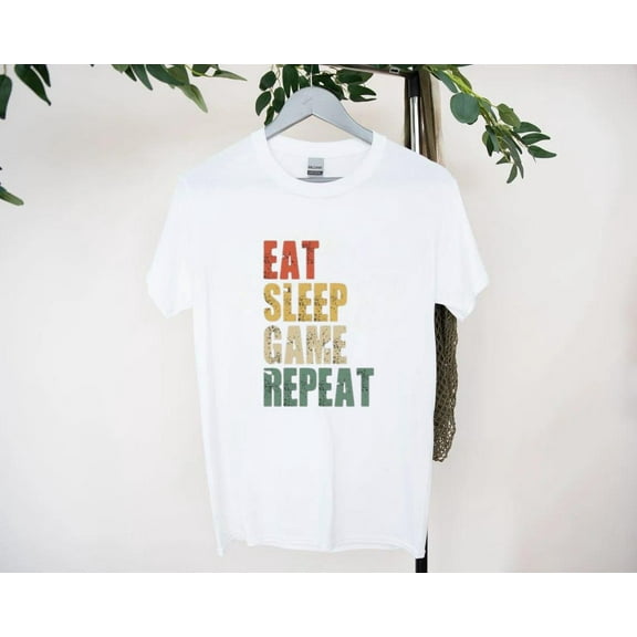Eat Sleep Game Repeat Hilarious Nerd Life Controller Graphic T-Shirt, for men & women, up to size 5XL
