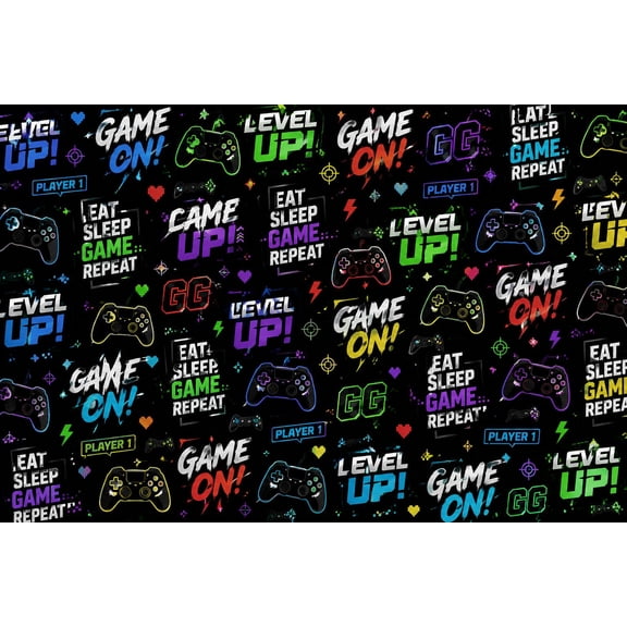 Eat, Sleep, Game, Repeat Level Up Gamer Pattern Edible Image Cake Border Strips, by Tnct. (1 Count)