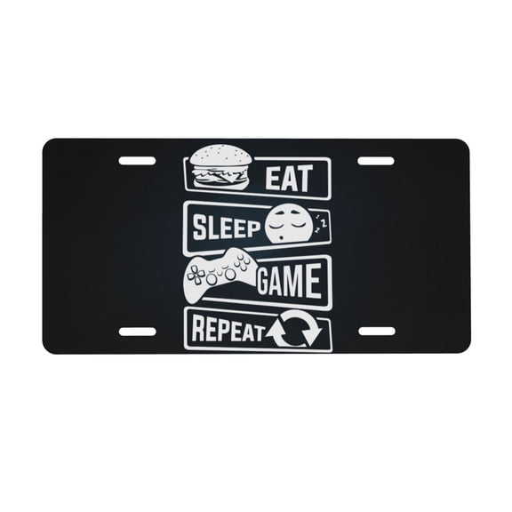 Eat Sleep Game Repeat License Plate 6x12 Inch Thickening Aluminum Metal Decorative License Plates, Universal Fit For Trucks, Suvs, Vehicles