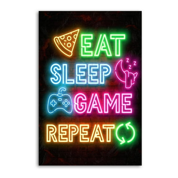 Eat Sleep Game Repeat Neon Poster Cool Artworks Painting Wall Art Canvas Prints Hanging Picture Home Decor Posters Gift 12x18inch(30x45cm)