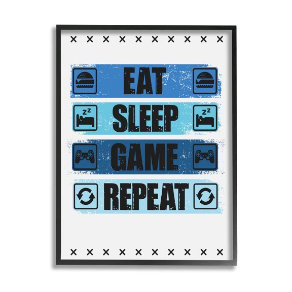 Eat Sleep Game Repeat Phrase Art for Kids Graphic Art Black Framed Art Print Wall Art