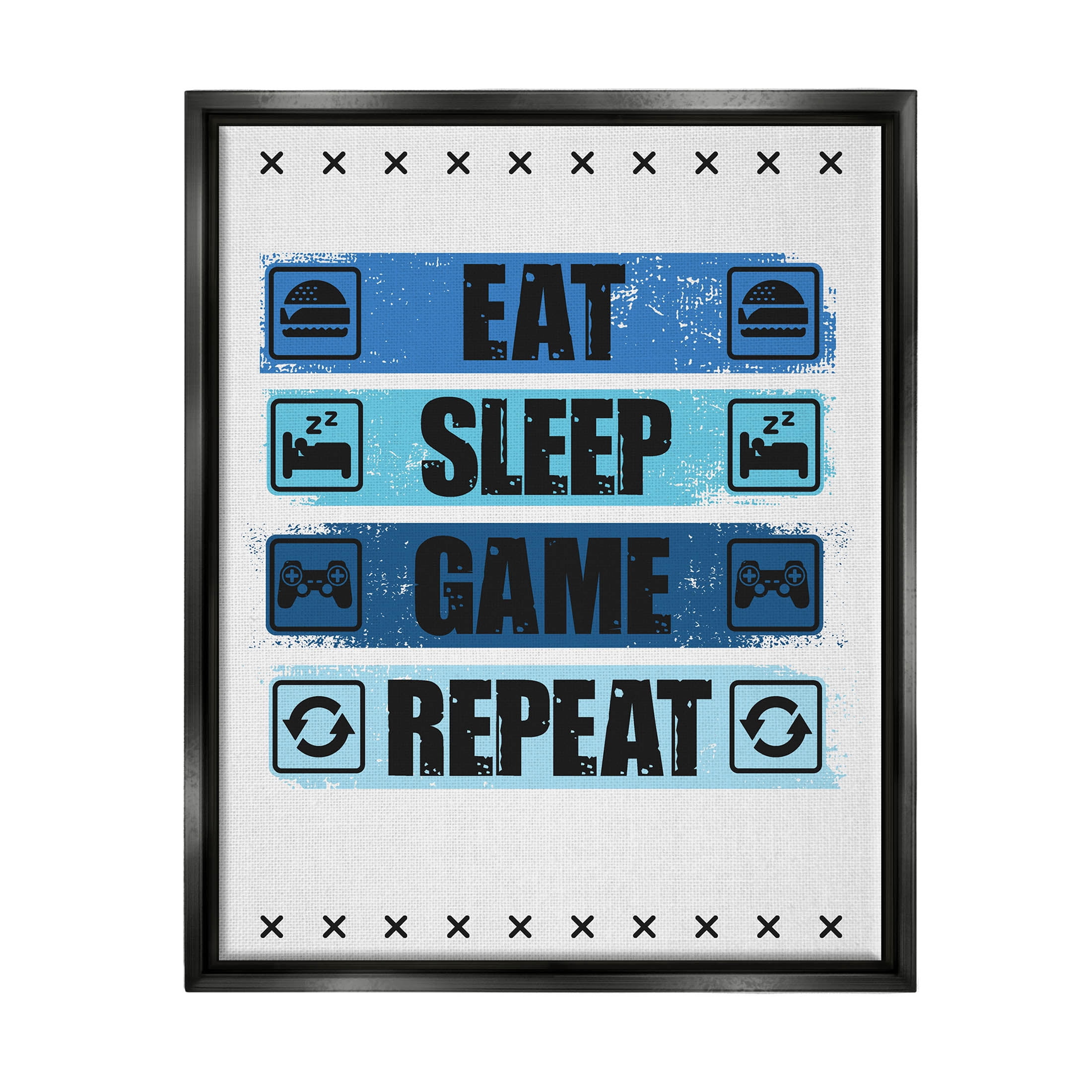 Eat Sleep Game Repeat Phrase Art for Kids Graphic Art Jet Black Framed Art Print Wall Art