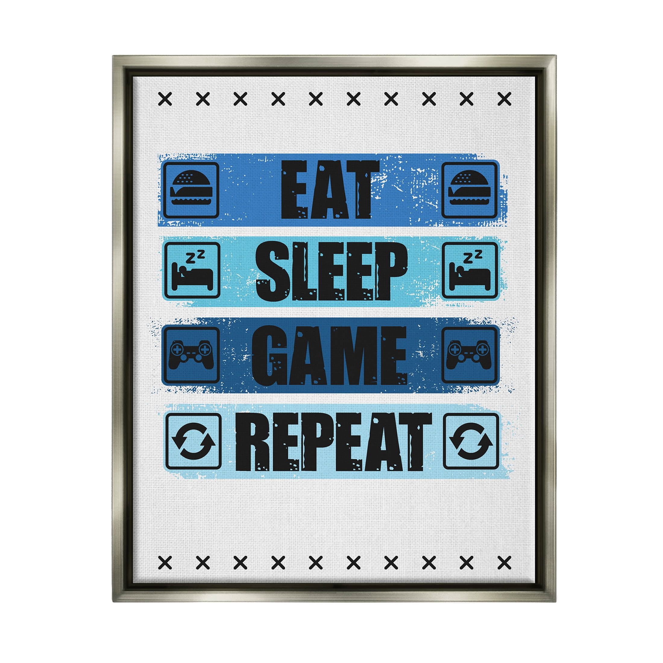 Eat Sleep Game Repeat Phrase Art for Kids Graphic Art Luster Gray Framed Art Print Wall Art