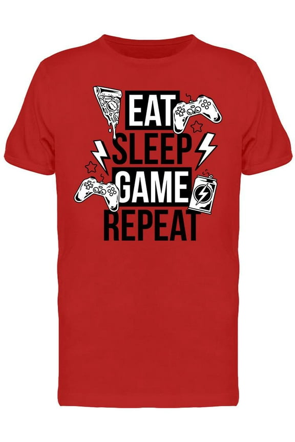 Eat Sleep Game Repeat Slogan T-Shirt Men -Image by Shutterstock, Male Large