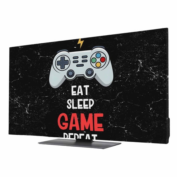 Eat Sleep Game Repeat TV Dust Cover 24 Inch, Cartoon Game Consoles Retro Computer Monitor Cover Dustproof Stretchable Indoor TV Screen Protector for LED LCD Universal Monitors