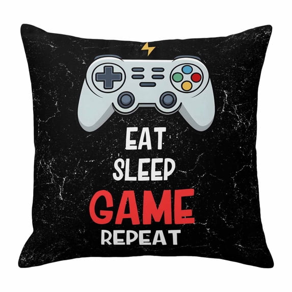 Eat Sleep Game Repeat Throw Pillow Cover Cartoon Game Consoles Retro Cotton Linen Cushion Cover Throw Pillow Case with Invisible Zipper for Couch Sofa Bed Chair Car 20x20 Inch