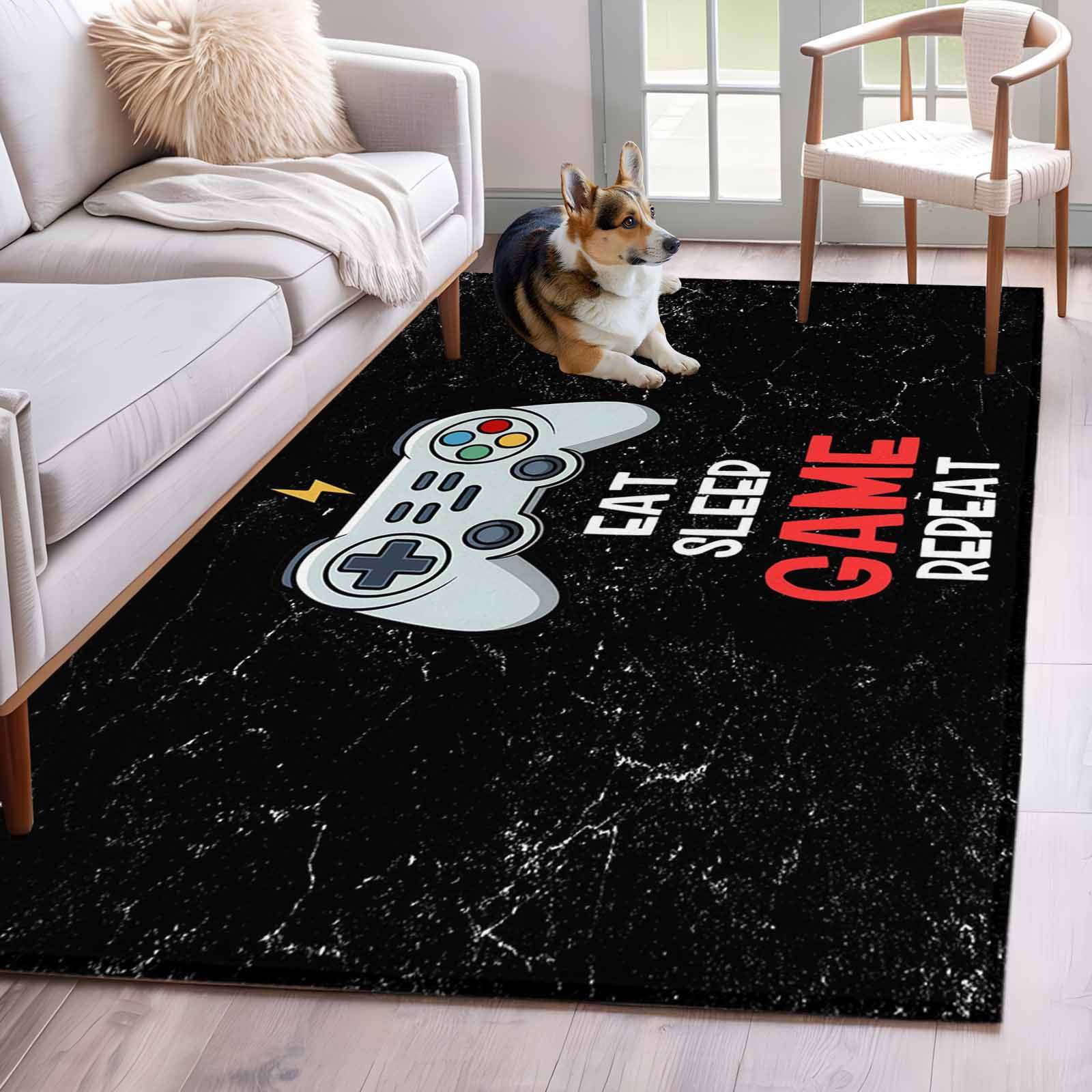 Eat Sleep Game Repeat Washable Area Rug 3x5 Cartoon Game Consoles Retro ...