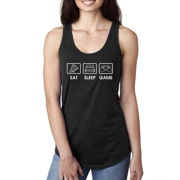 Eat Sleep Game Video Gamer Gift Fan Pop Culture Ladies Racerback Tank Top, Black, Small