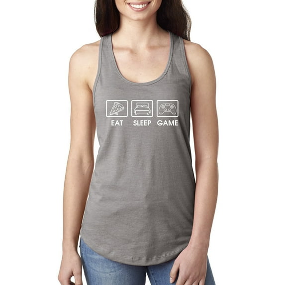 Eat Sleep Game Video Gamer Gift Fan Pop Culture Ladies Racerback Tank Top, Heather Grey, Large