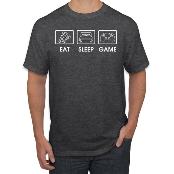 Eat Sleep Game Video Gamer Gift Fan Pop Culture Men's Graphic T-Shirt, Heather Black, 3XL