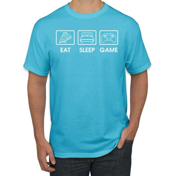 Eat Sleep Game Video Gamer Gift Fan Pop Culture Men's Graphic T-Shirt, Light Turquoise, Large
