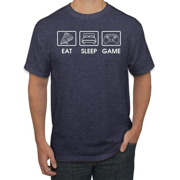 Eat Sleep Game Video Gamer Gift Fan Pop Culture Men's Graphic T-Shirt, Vintage Heather Navy, 4XL