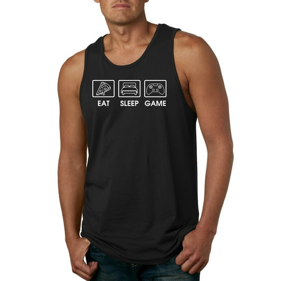 Eat Sleep Game Video Gamer Gift Fan Pop Culture Mens Graphic Tank Top, Black, Small