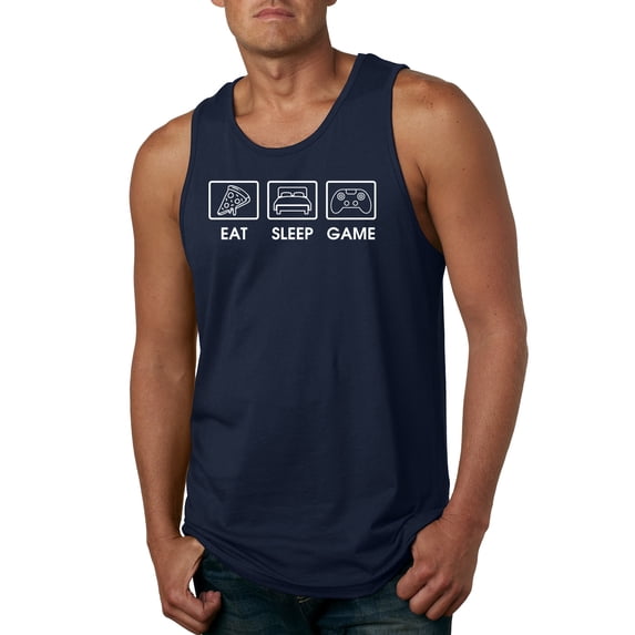 Eat Sleep Game Video Gamer Gift Fan Pop Culture Mens Graphic Tank Top, Navy, Large