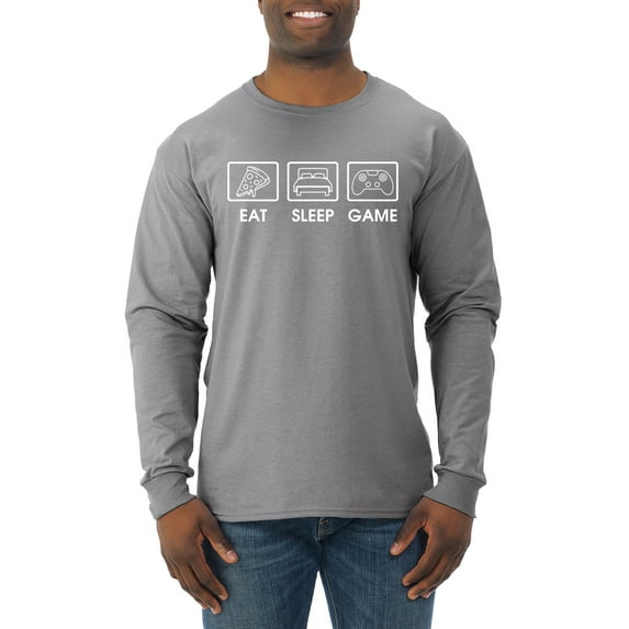 Eat Sleep Game Video Gamer Gift Fan Pop Culture Mens Long Sleeve Shirt, Heather Grey, Large