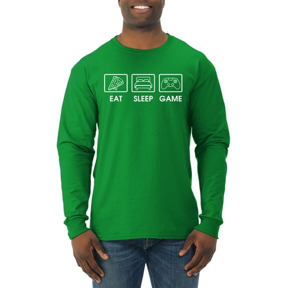 Eat Sleep Game Video Gamer Gift Fan Pop Culture Mens Long Sleeve Shirt, Kelly, 2XL