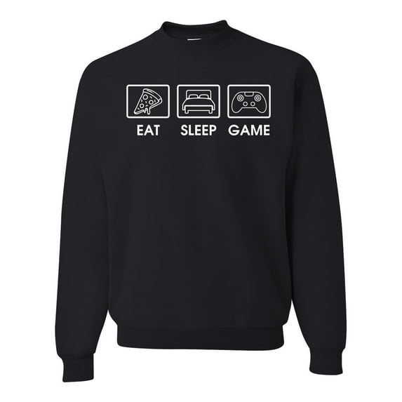 Eat Sleep Game Video Gamer Gift Fan Pop Culture Unisex Crewneck Graphic Sweatshirt, Black, Small