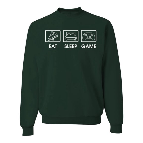 Eat Sleep Game Video Gamer Gift Fan Pop Culture Unisex Crewneck Graphic Sweatshirt, Forest Green, X-Large