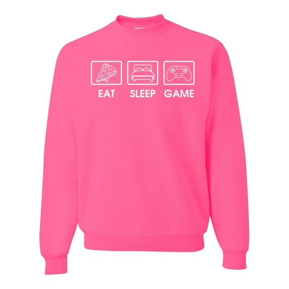 Eat Sleep Game Video Gamer Gift Fan Pop Culture Unisex Crewneck Graphic Sweatshirt, Neon Pink, Small