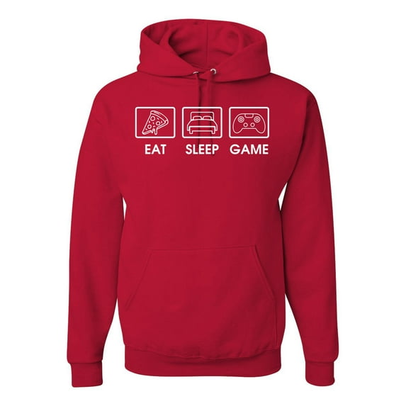 Eat Sleep Game Video Gamer Gift Fan Pop Culture Unisex Graphic Hoodie Sweatshirt, Red, Large
