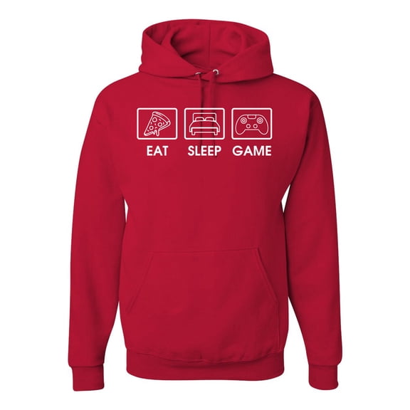 Eat Sleep Game Video Gamer Gift Fan Pop Culture Unisex Graphic Hoodie Sweatshirt, Red, X-Large