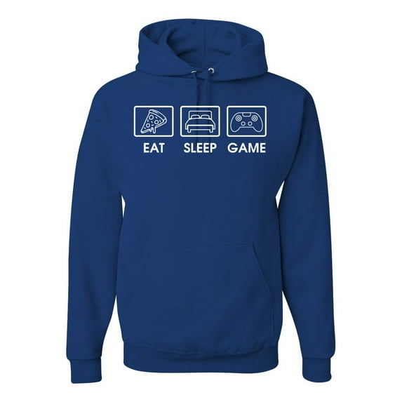 Eat Sleep Game Video Gamer Gift Fan Pop Culture Unisex Graphic Hoodie Sweatshirt, Royal, Medium