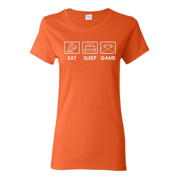 Eat Sleep Game Video Gamer Gift Fan Pop Culture Womens Graphic T-Shirt, Orange, Small
