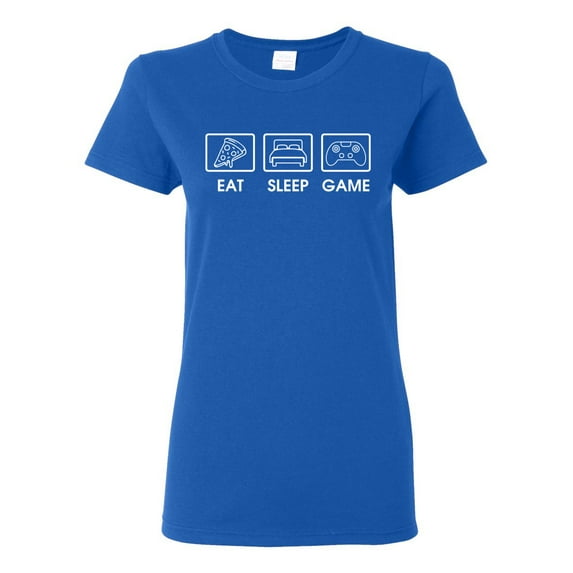 Eat Sleep Game Video Gamer Gift Fan Pop Culture Womens Graphic T-Shirt, Royal, X-Large