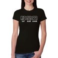 thumbnail image 1 of Eat Sleep Game Video Gamer Gift Fan Pop Culture Womens Slim Fit Junior Tee, Black, Small, 1 of 3