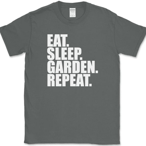 Eat Sleep Garden Repeat T-Shirt Funny Green Growing Spring Hobby Gift Tee - Charcoal, 5XL