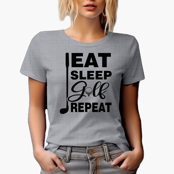 Eat Sleep Golf Repeat, Hobbyist or Enthusiast Quote with Ball on a Tee & Club, Golf Player, Golfing or Golfer Themed Merch Gift, Heather Grey T-Shirt, S
