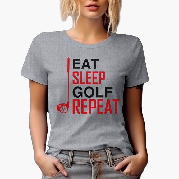 Eat Sleep Golf Repeat with a Club & Ball, Golf Player, Golfing or Golfer Themed Merch Gift, Heather Grey T-Shirt, S