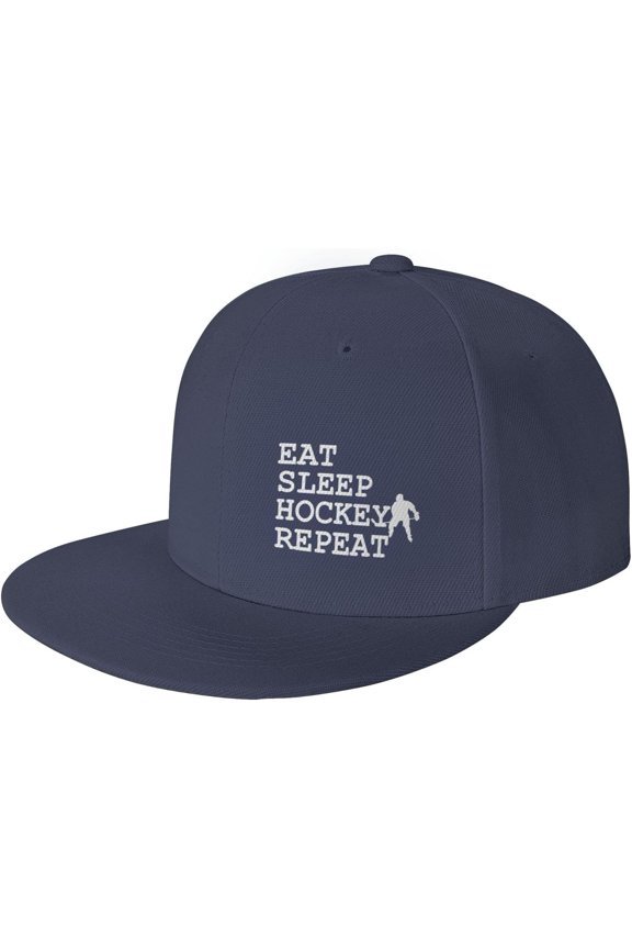 Eat Sleep Hockey Repeat Baseball Cap Classic Fashion Trucker Adjustable Brim Baseball Cap for Men Women Black
