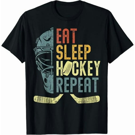Eat Sleep Hockey Repeat Men Women Retro Vintage T-Shirt Hockey Lover Fans Shirt