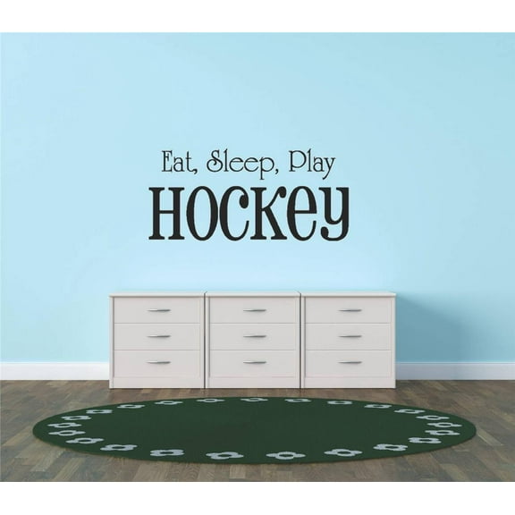 Eat Sleep Hockey Team Game Ice Skates Sports Score Winner Loser Player Winner Touch Down Win Referee Holiday Gift Decorating Ideas Girl Boy Bedroom Wall Decal Sticker - Size: 18 Inch x 37 Inch