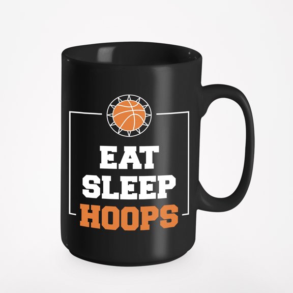 Eat Sleep Hoops Basketball, Black 15oz Ceramic Mug