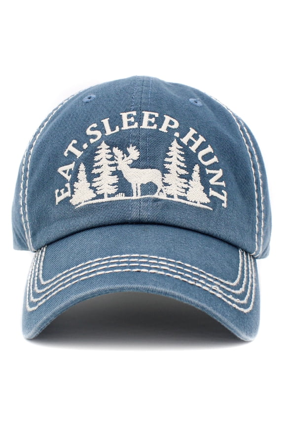 Eat Sleep Hunt Vintage Distressed Washed Baseball Cap Hat Unisex Outdoors Hunting