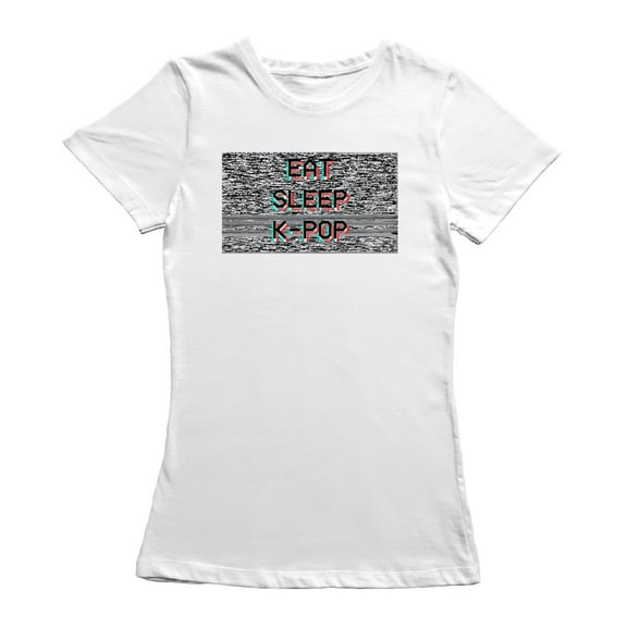 Eat Sleep K Pop Interference Graphic Women White T-Shirt, Female Small
