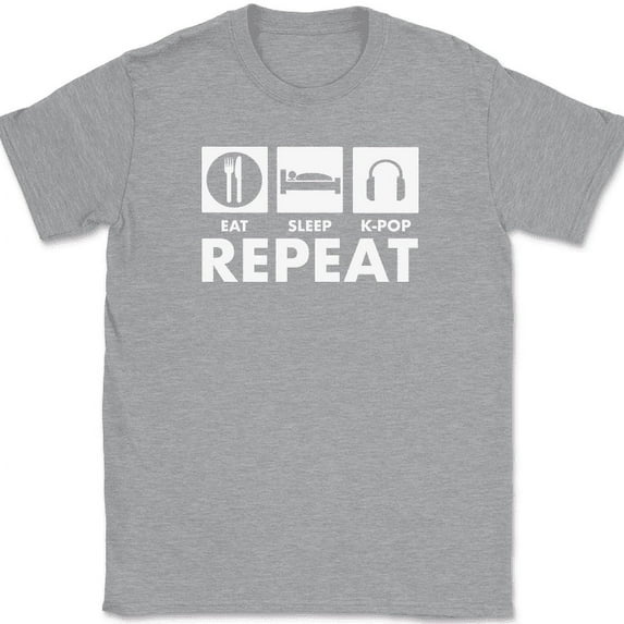 Eat Sleep K-Pop Repeat T-Shirt Funny Korean Pop Music Gift Tee - Heather Grey, XL