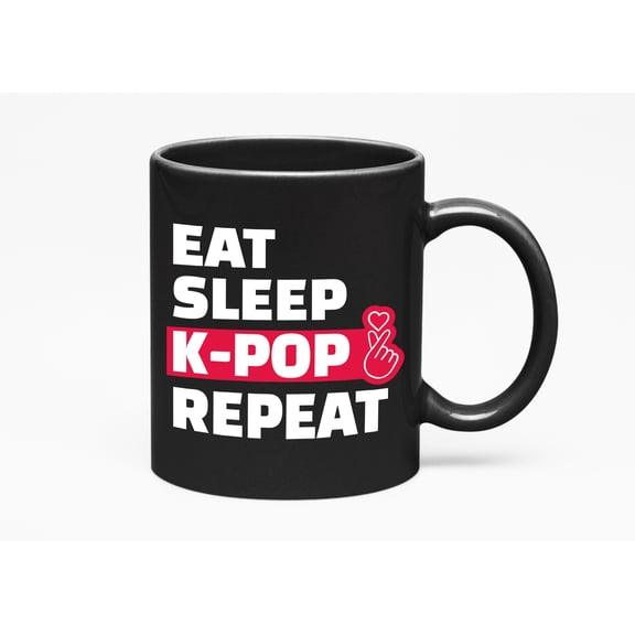 Eat Sleep KPop Repeat Korean, KDrama Lover, Black 11oz Ceramic Mug