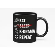Eat Sleep Kdrama Repeat, Korean Drama Cup or Merchandise, Black 11oz Ceramic Mug