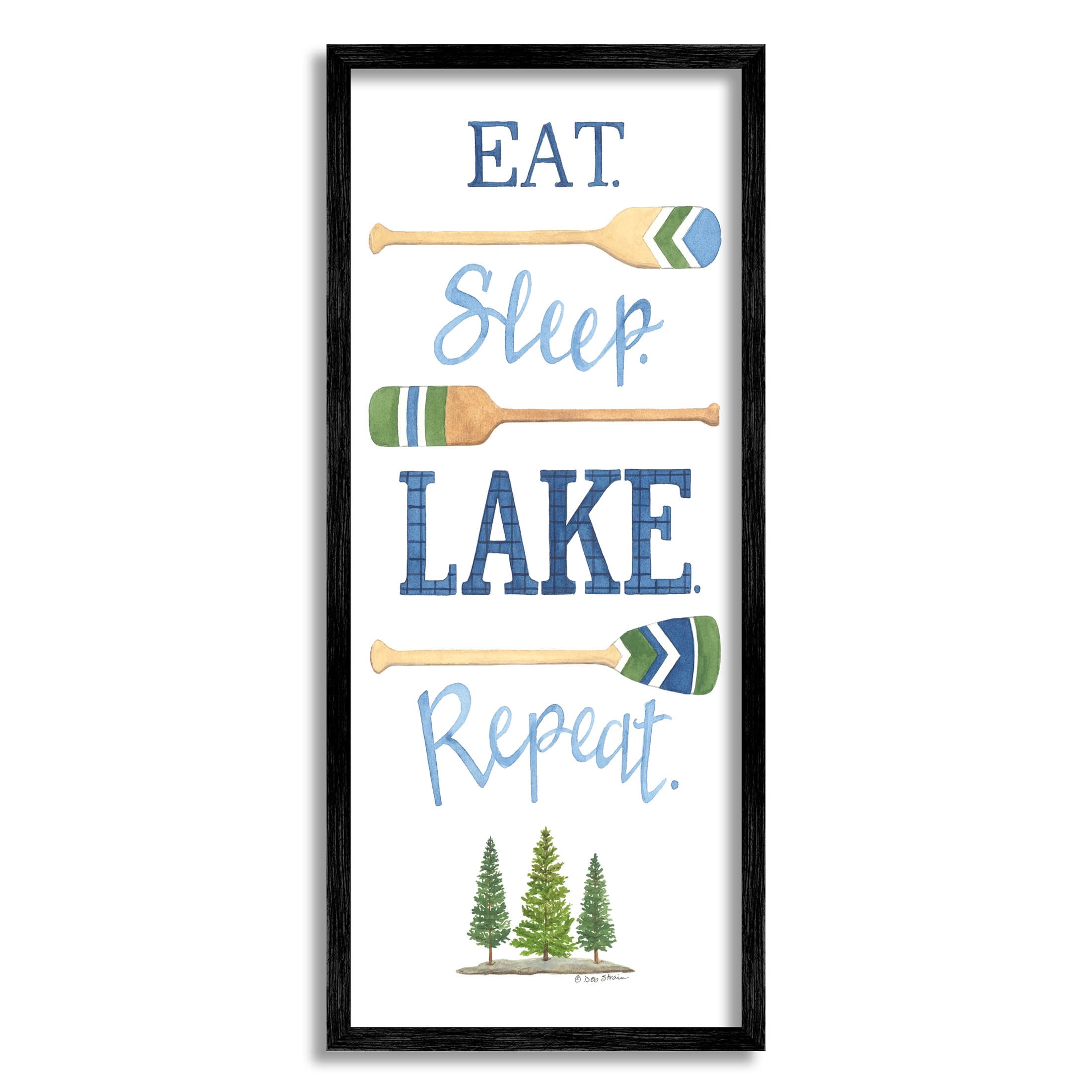 Eat Sleep Lake Repeat Oars Phrase Inspirational Graphic Art Black Framed Art Print Wall Art