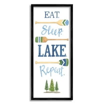 Eat Sleep Lake Repeat Oars Phrase Inspirational Graphic Art Black Framed Art Print Wall Art