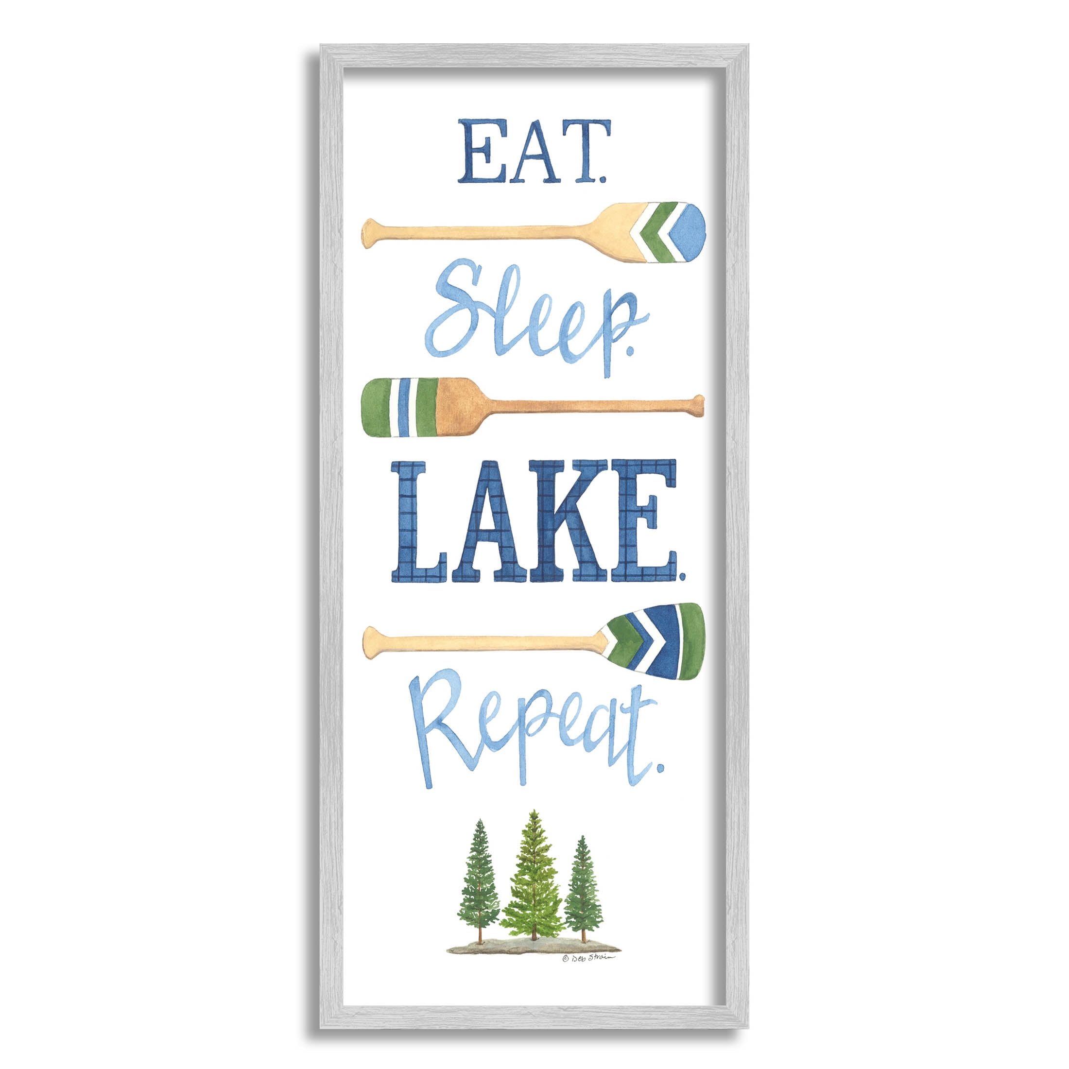 Eat Sleep Lake Repeat Oars Phrase Inspirational Graphic Art Gray Framed Art Print Wall Art