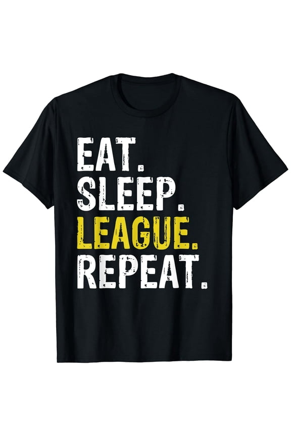 Eat Sleep League Repeat Sports Game Men's Black Short Sleeve Casual T-Shirt
